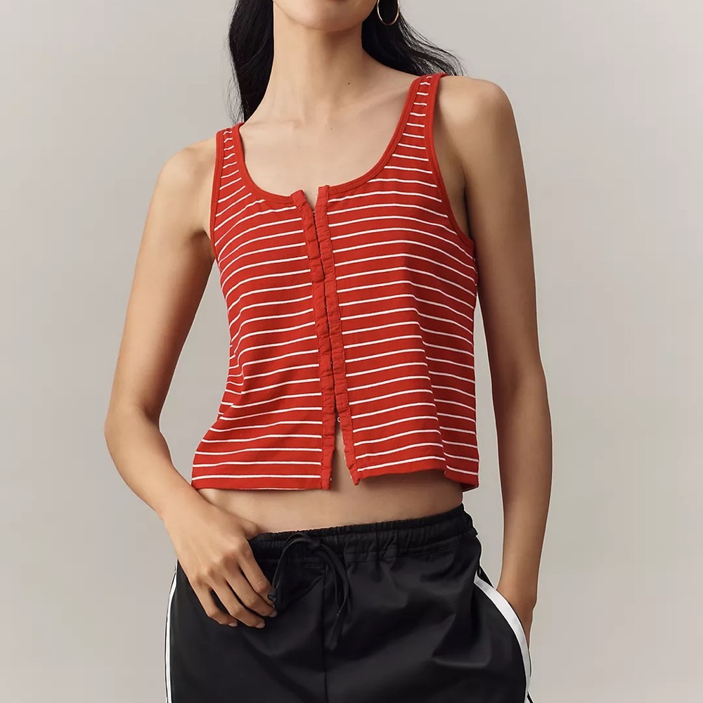 PILCRO Scoop-neck Button-front Tank Top